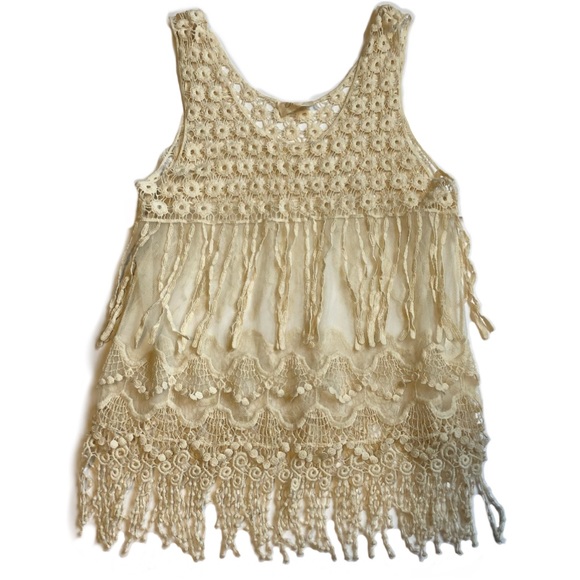 Crystal K Tops - Cream Lace Crocheted Tank Cover